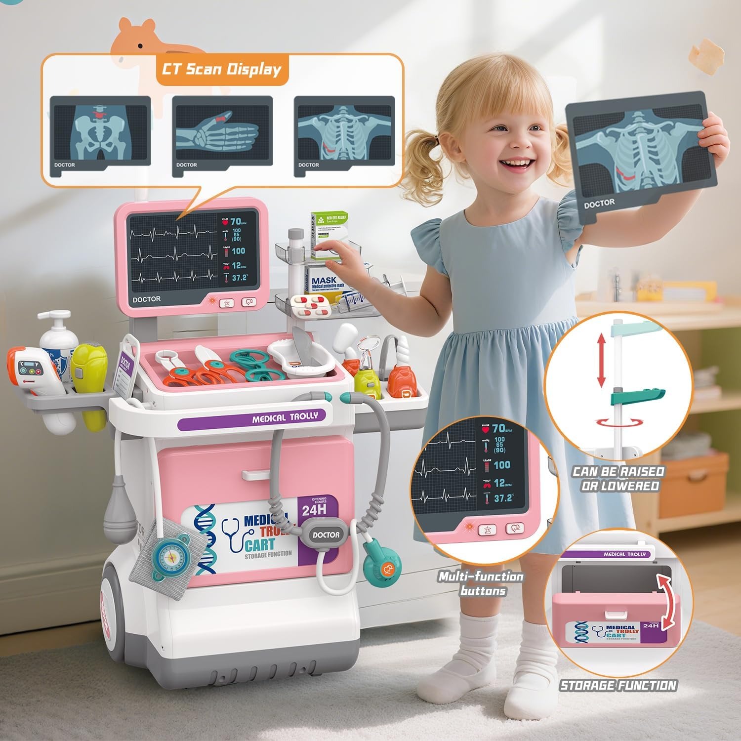 Kids Toys Doctor Set - デラックスキッズドクタープレイセットごっこ遊び医療カートトロリー心電図聴診器教育ロールプレイおもちゃ男の子女の子ギフト