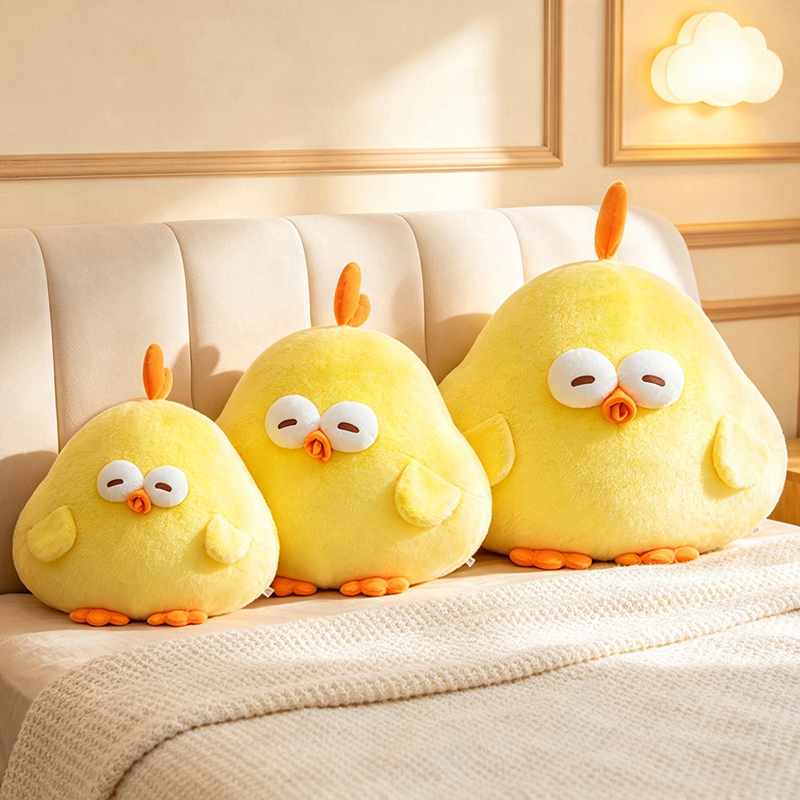 Kids Toys Yellow - 新しいかわいいドゥンドゥンチキンぬいぐるみ、柔らかい黄色のチキン枕人形、かわいい漫画の動物クッション、子供向けの家の装飾ギフト