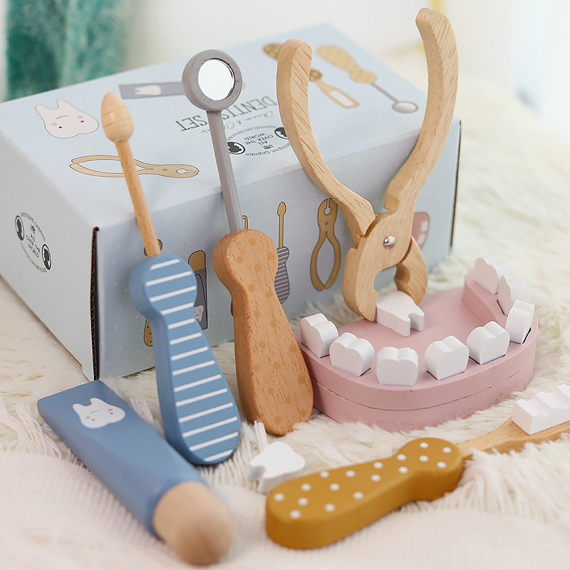 Kids Toys Doctor Set - 木製子供用お医者さんごっこ歯医者さんセット、歯磨きとおままごとができるお医者さんおもちゃ、赤ちゃんが歯磨きを学ぶおもちゃ
