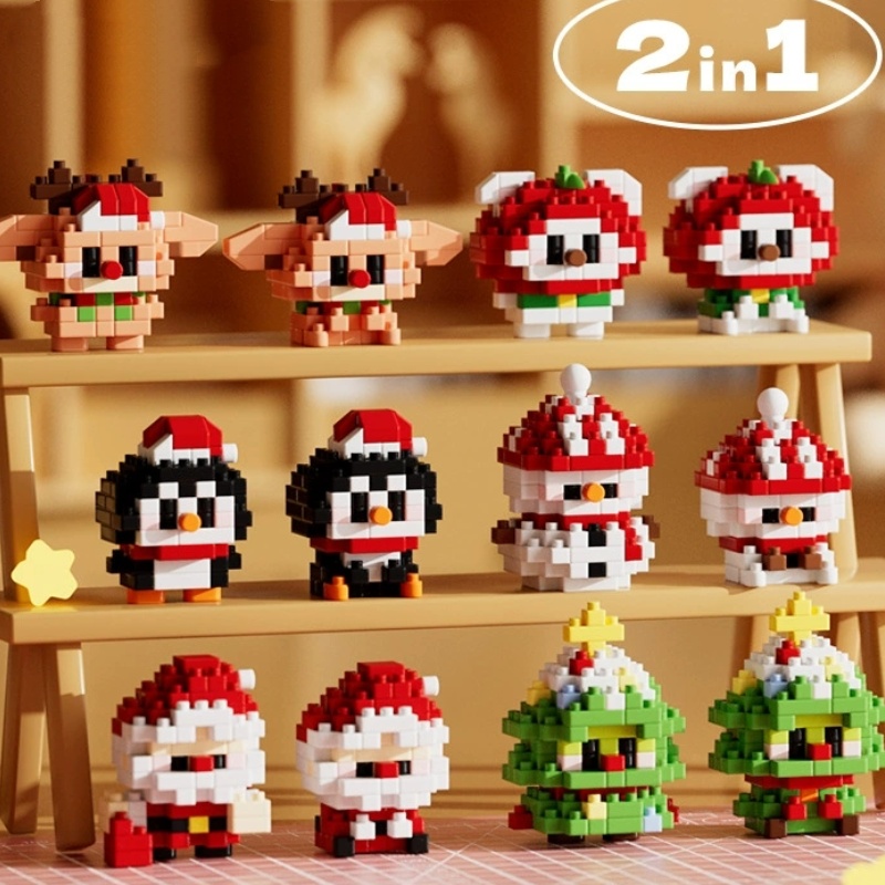 Kids Xmas Toys Ideas - DIYキュートなクリスマスツリー、エルク、鹿、サンタクロース、リンゴ、ペンギン、クリスマスイブツリー、ミニ雪だるま、ビルディングブロックキット、ブリックセット、おもちゃ、ギフト